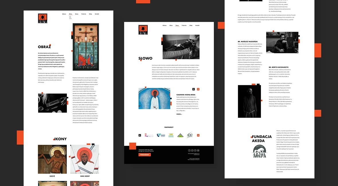 Projekt strony internetowej – podstrony z czarno-pomarańczowymi akcentami